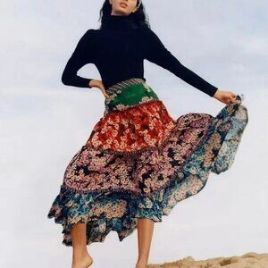 Anthropologie Bhanuni by Jyoti Tiered Colourful Maxi Skirt Size 0